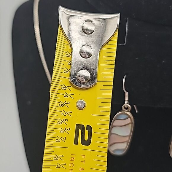 Necklace and Earrings 925 Mother of Pearl Blue Pink White 925 Box Chain 19" - Picture 7 of 9